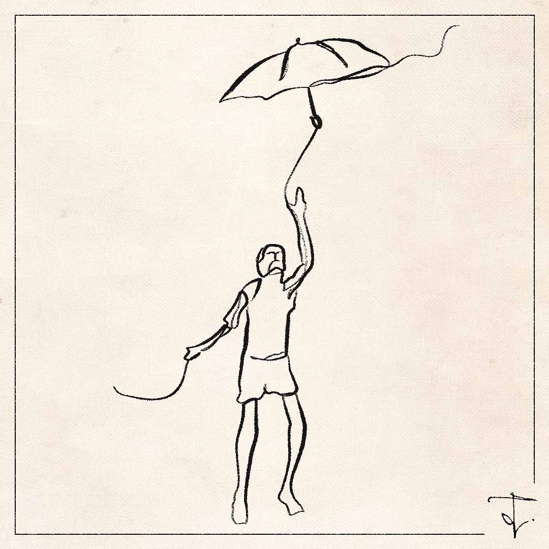 boy with the umbrella line art one line drawing
