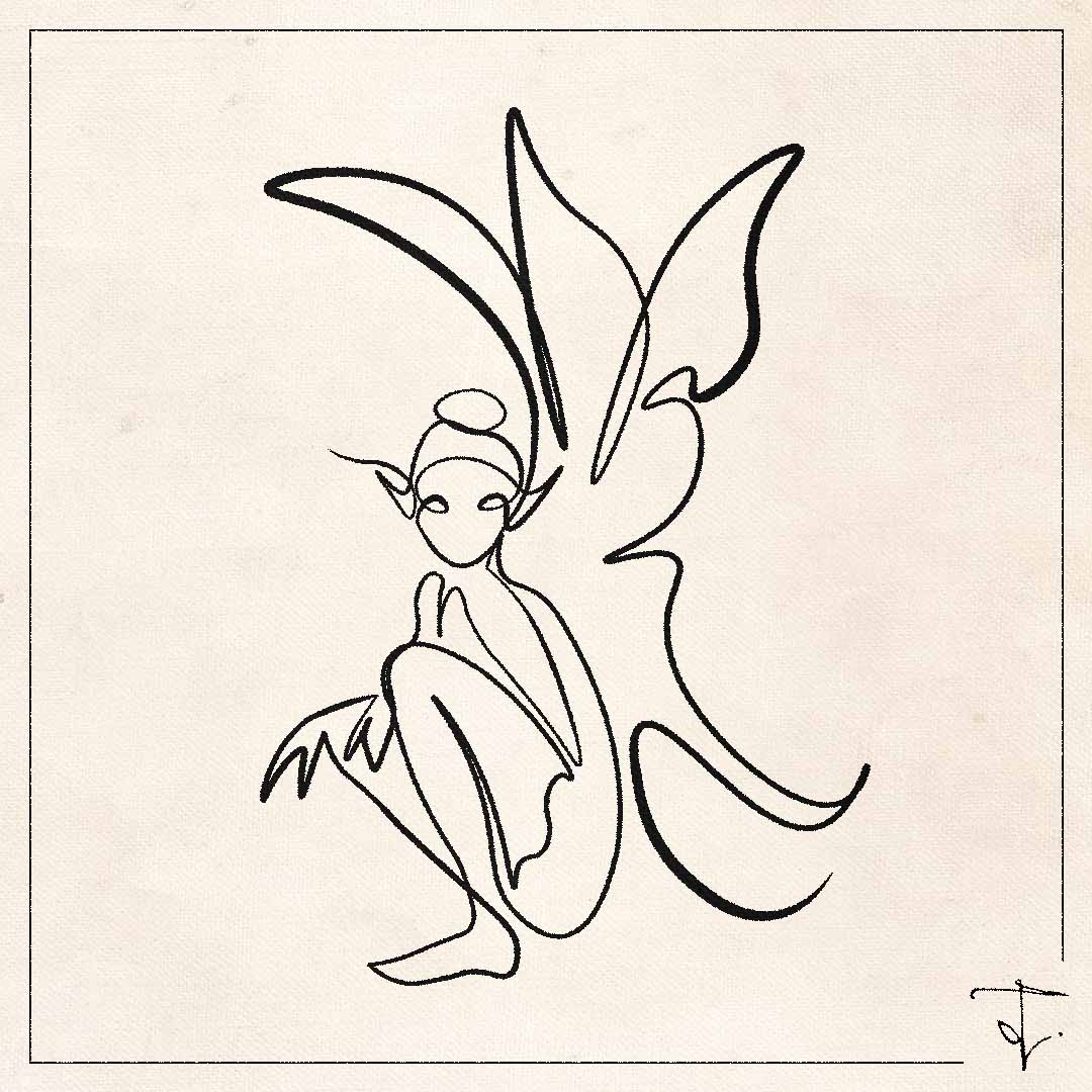 line art one line drawing lineart sketch fairy pixie woman wings