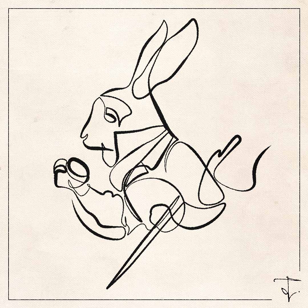 line art one line drawing lineart sketch the white rabbit alice in wonderland down the rabbit hole