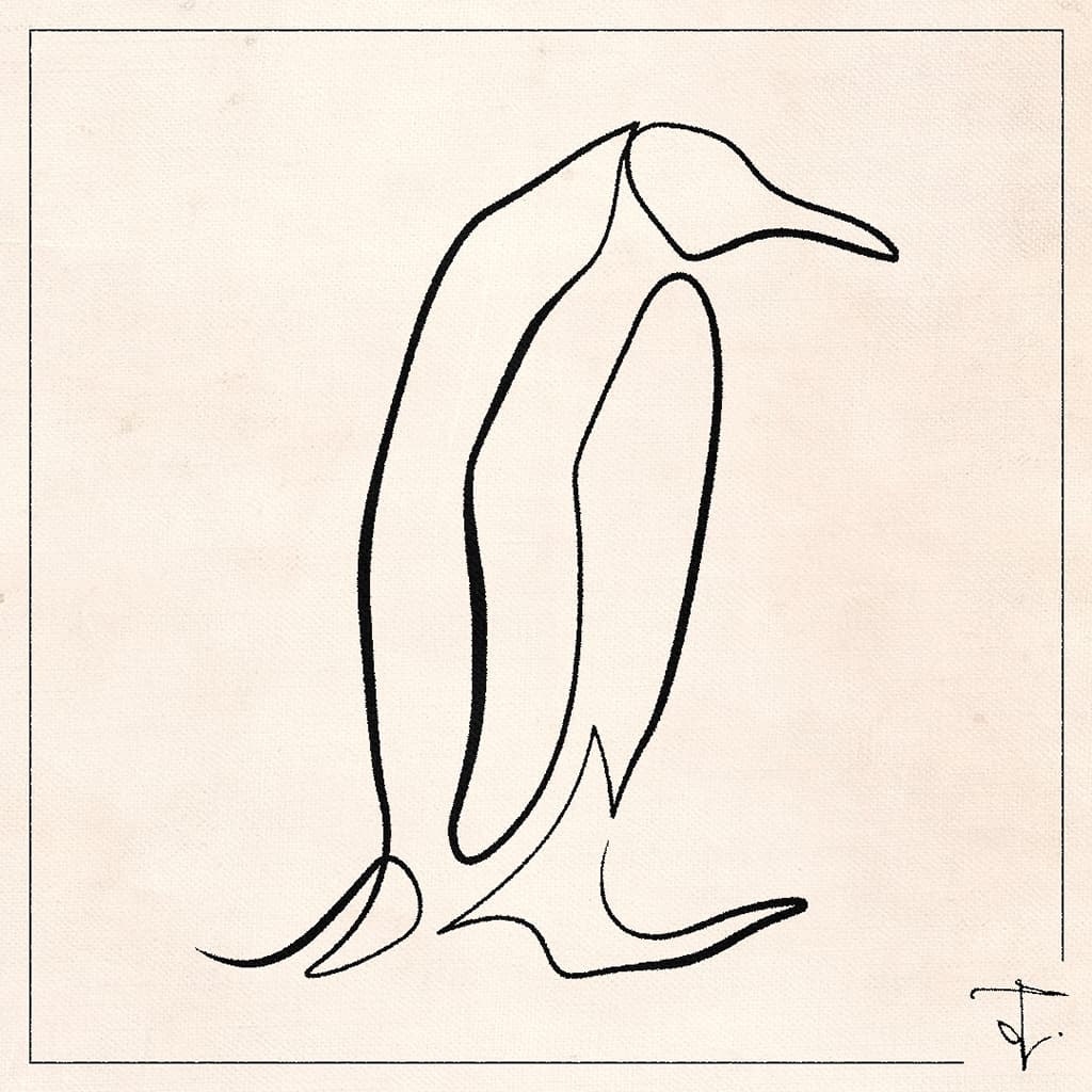 One line drawing of a penguin
