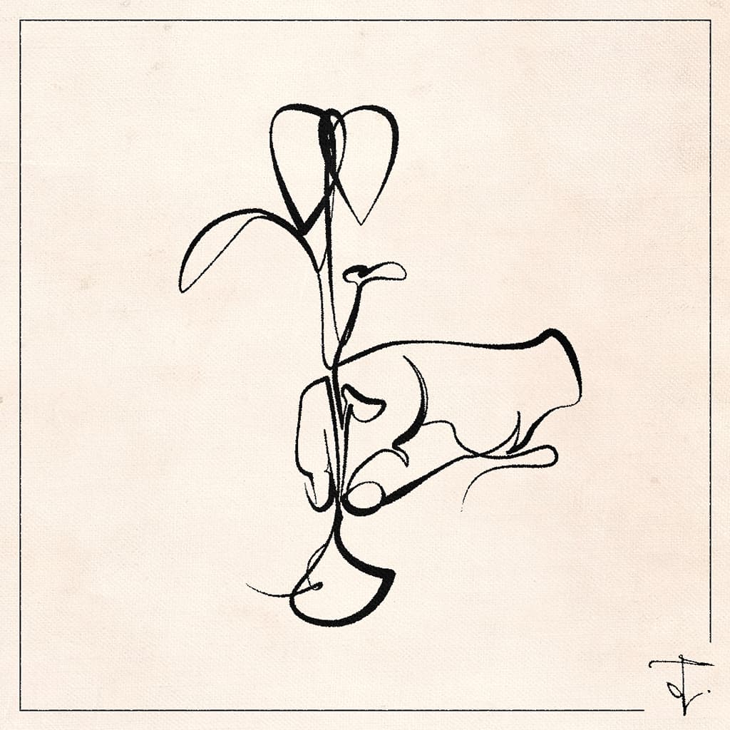 One line drawing of a hand planting a tree